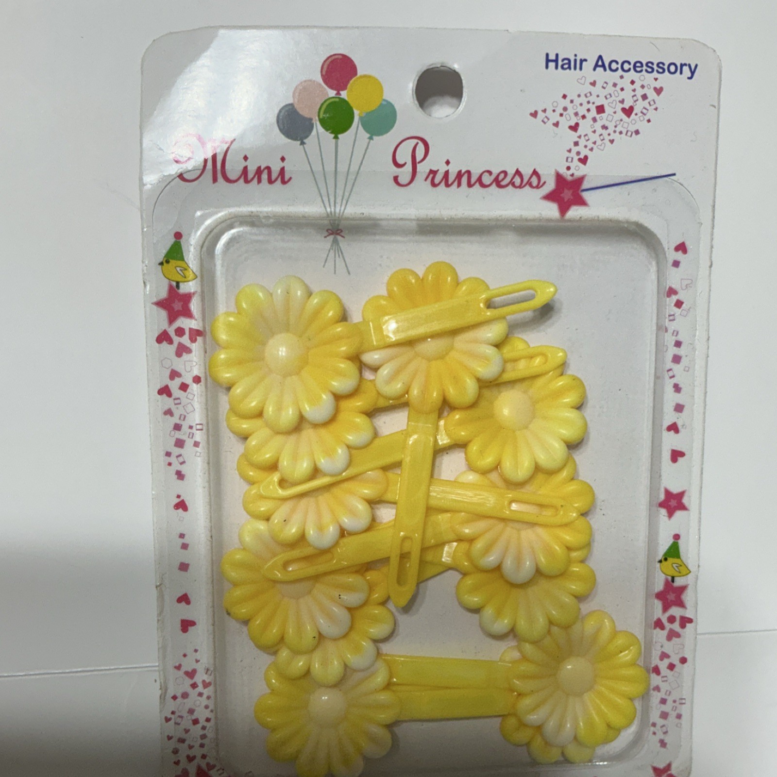 Mini Princess Yellow Flower Hair Clips Set for Girls, Plastic, One Size