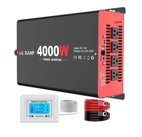 4000 Watt Power Inverter 12V DC to 110V AC Car Inverter with 4 AC Outlets, 30...