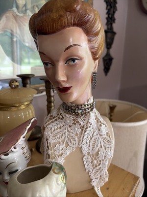 Vintage 1940s-50s Lady Mannequin Head Bust Store Counter Display 13 In Tall