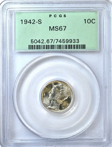 1942 S Mercury Dime PCGS MS67 OGH Bright Lustrous Original Coin Wow 5042
