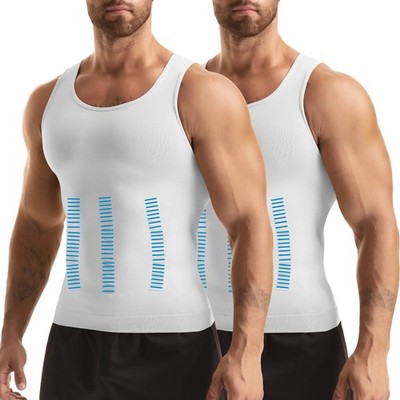 2 Packs Mens Compression Slim Belly Control Body Shaper Vest Shapewear Tank Tops