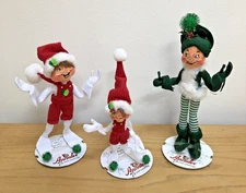 Annalee ~Lot of 3~ Green 2004 Elf, 2009 Red Elves Christmas Dolls