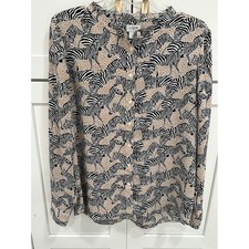 J.Crew Zebra Leopard Animal Print Band Collar Button Down Shirt Womens M