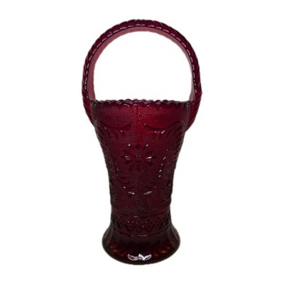 Vintage Tiara Indiana Sandwich Glass Ruby Red Amberina Handled Basket Vase