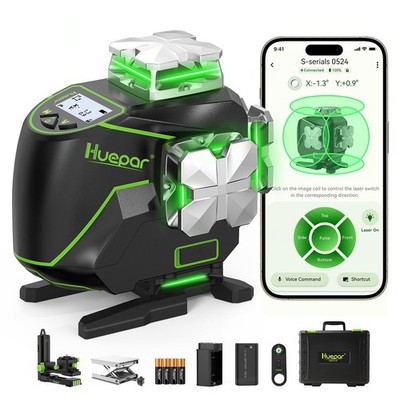 Huepar Laser Level 360 Self Leveling, 4x360° Green 4D Cross Line Laser with L...
