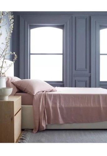 Quince Queen European Linen Dusty Mauve Fitted Sheet Set - Picture 2 of 3