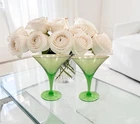 2 Vtg Uranium Martini Coupe Green Vaseline Depression Glasses/Stemware UV Glow