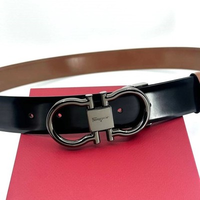 Authentic SALVATORE FERRAGAMO men's patent leather belt black brown reversible