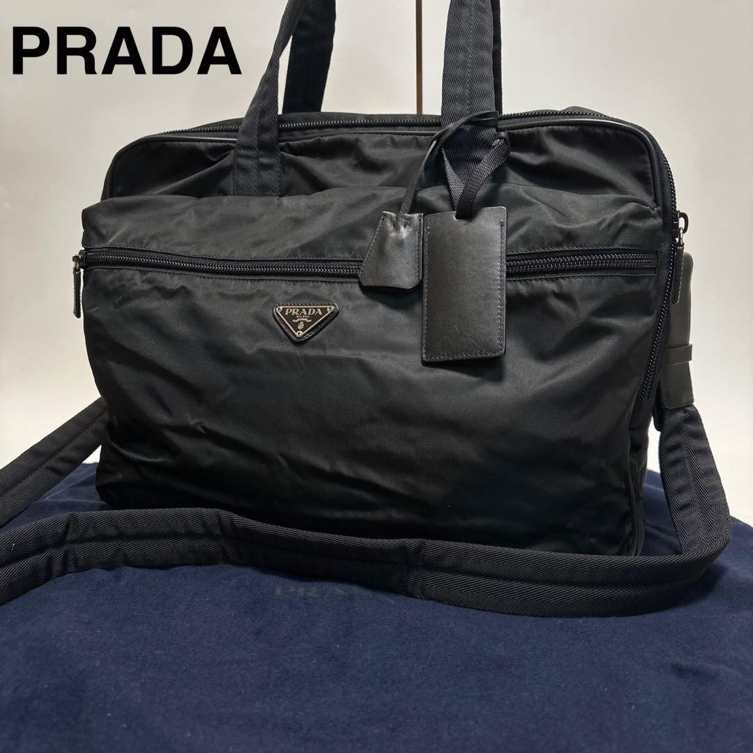 PRADA Triangle Logo Briefcase Business Hand Shoulder Bag Leather Auth R02130