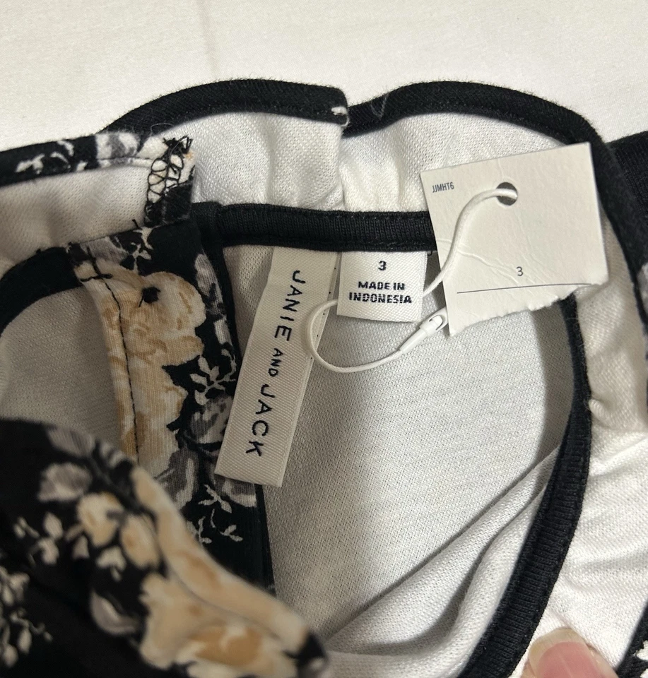 Vestido Janie and Jack Niñas Talla 3 Negro Floral Ponte Tela Transparente Mangas Cortas Foto 4 de 4