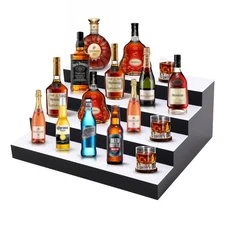 4 Tiers 20 Inch LED Lighted Liquor Bottle Display, Adjustable Brightness & Color