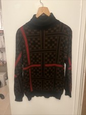 Mens Medium Vintage Cacharel Collared Sweater Burgundy  Geometric 80’s Pull