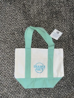 Trader Joe's Canvas Foldable Reusable Tote Bag Green Beige Solid Shopping Bag