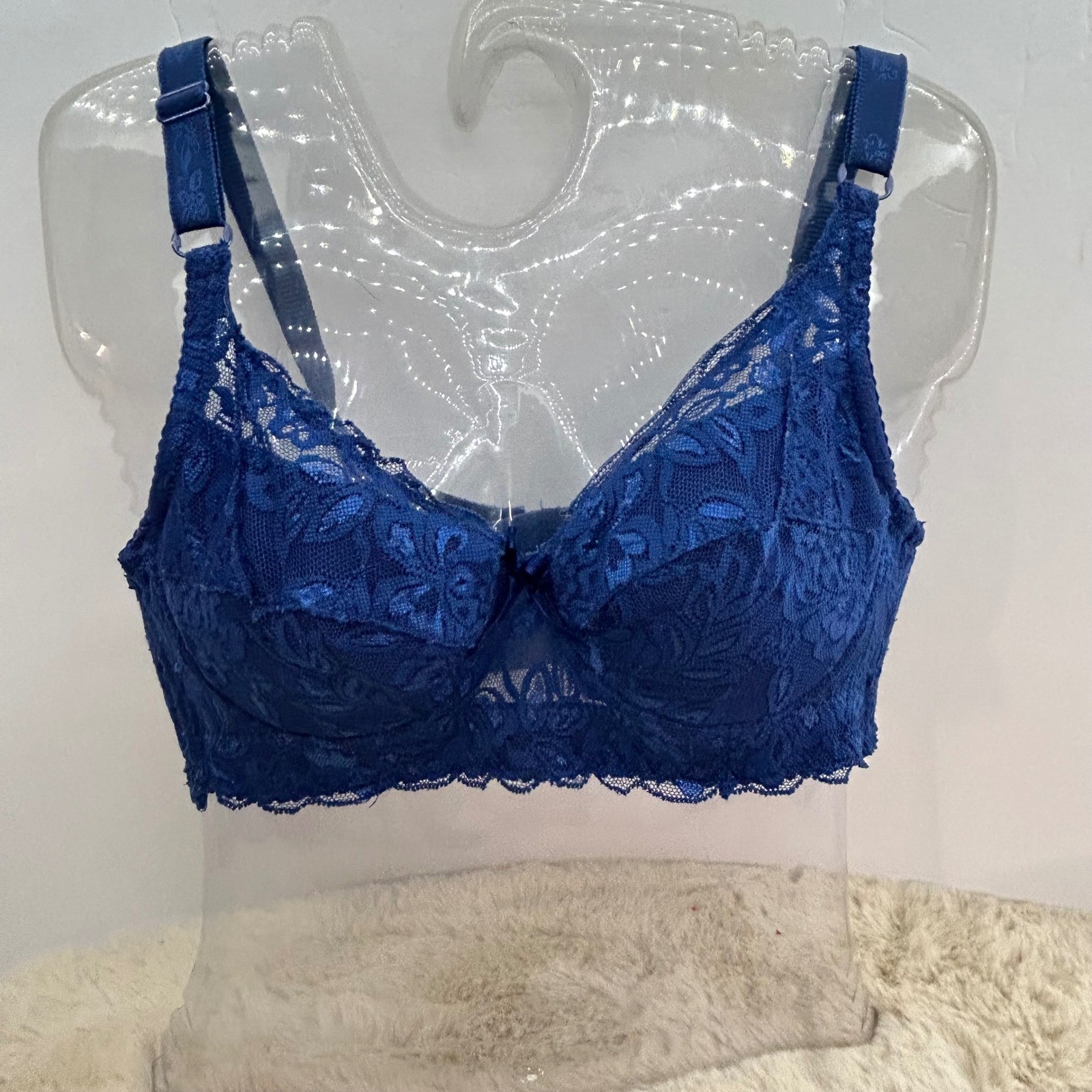 Floral Lace Longline Underwire Padded Bra Royal Blue 36/80 Adjustable Straps