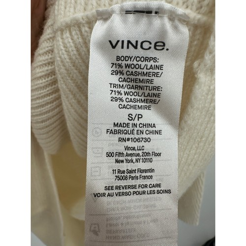 Suéter Vince Mujer Pequeño Crema Acanalado Lana Cachemira Cuello Simulado Pullover - Imagen 8 de 9