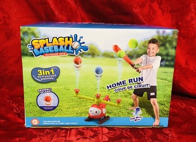 Splash Baseball Helicopter Water Sprinkler Kids Outdoor Play 2-in-1 Toy New