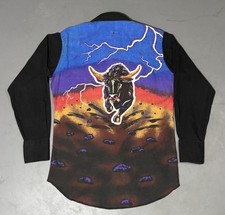 Vintage Wrangler Pearl Snap Long Sleeve Lightening Bull Western Size 15 1/2-34