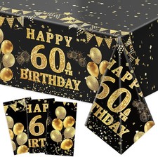 3 Pack 60th Birthday Tablecloth, Black and Gold Happy 60th Birthday Decorations,
