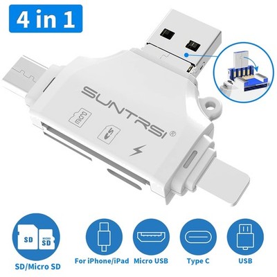 4-in-1 Memory Card Reader for iPhone/Android/Computer