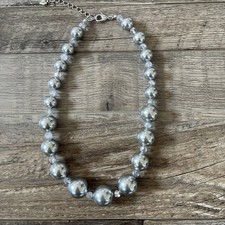 Classic Silver Gray Faux Pearl Choker With Faux Crystals Necklace NWOT