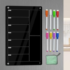 Acrylic Meal Planner Magnetic Menu Board for Kitchen Fridge,Magnetic Black Weekl