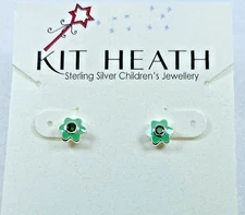 Kit Heath Sterling Silver 925 Signed Kid's CZ May Birthday Flower Earrings, NOS