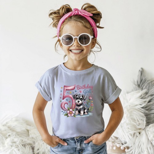 Personalised Kids Birthday T Shirt Schnauzer Dog Any Age Girl Party Gift Tee - Picture 7 of 14