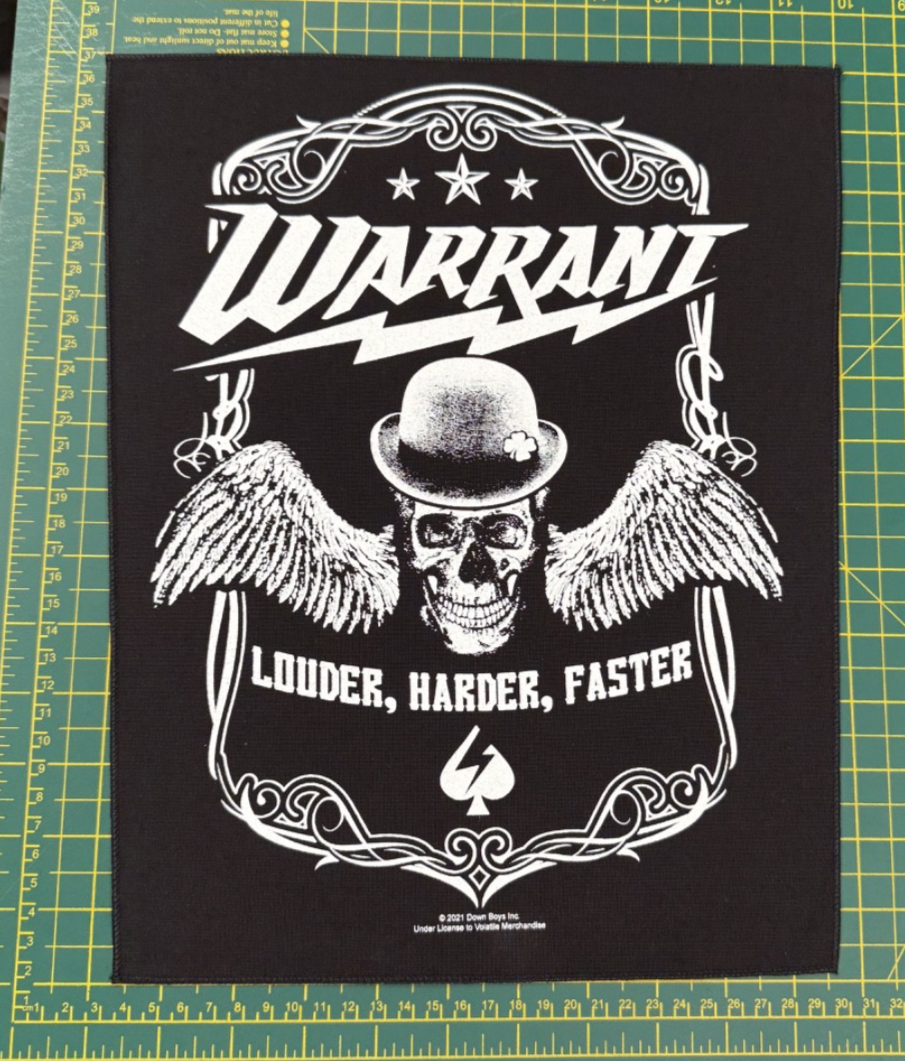 Warrant Louder Harder Faste Large Size Printed Back Patch Officially Licensed