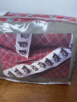 Martex Flannel Sheet Set Dog Red Plaid Set 4 Pcs Double Size Scotty Dogs