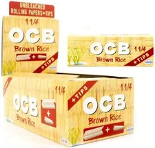 😎OCB UNBLEACHED BROWN RICE ROLLING PAPERS+TIPS✨1 ¼ SIZE✨24 PACKS