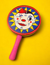 Vintage Kirchhof Noisemaker Clown Face Winking Eye Tin Toy Made in USA WORKS