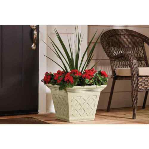 Vigoro 17 in. Frenchboro Antique Beige Resin Square Planter Stylish and Durable - Picture 8 of 11