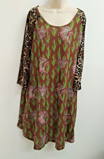 Fashion Express Dress Womens 2 Extra Large Brown Green Cactus Flowy Loose Ladies