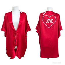 Victorias Secret Short Red Kimono Robe S Heart Love Christmas Valentines New