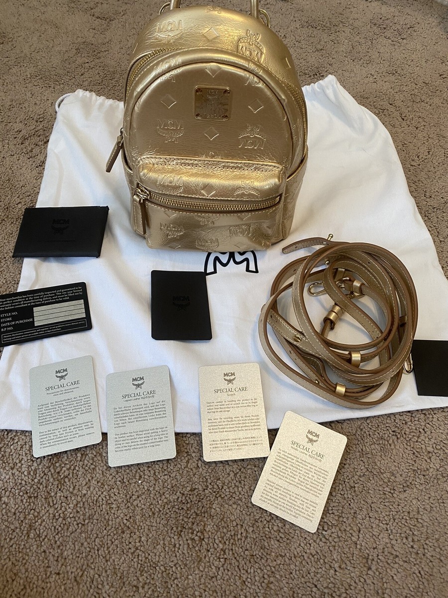 Authintic mcm gold back pack Authentic MCM Leather Large Gold Black Woman Men Back Pack  main image 2