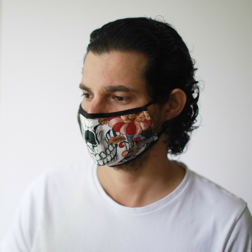 Reusable Fashion Face Mask With PM2.5 Filter - COLOURFUL CALAVERA FACE MASK - Picture 3 of 6