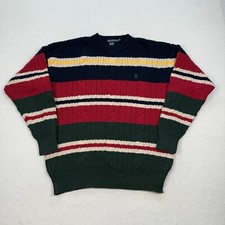 Vintage Nautica Sweater Size XL Multicolor Stripe Cotton Cable Knit Crewneck