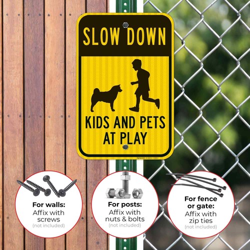 Slow Down Kinder und Haustiere spielen Schild, Verkehrsschild, - Bild 19 von 70