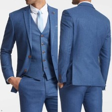 Men Blue Single Breasted Suit Notch Lapel Jacket Business Wedding Custom