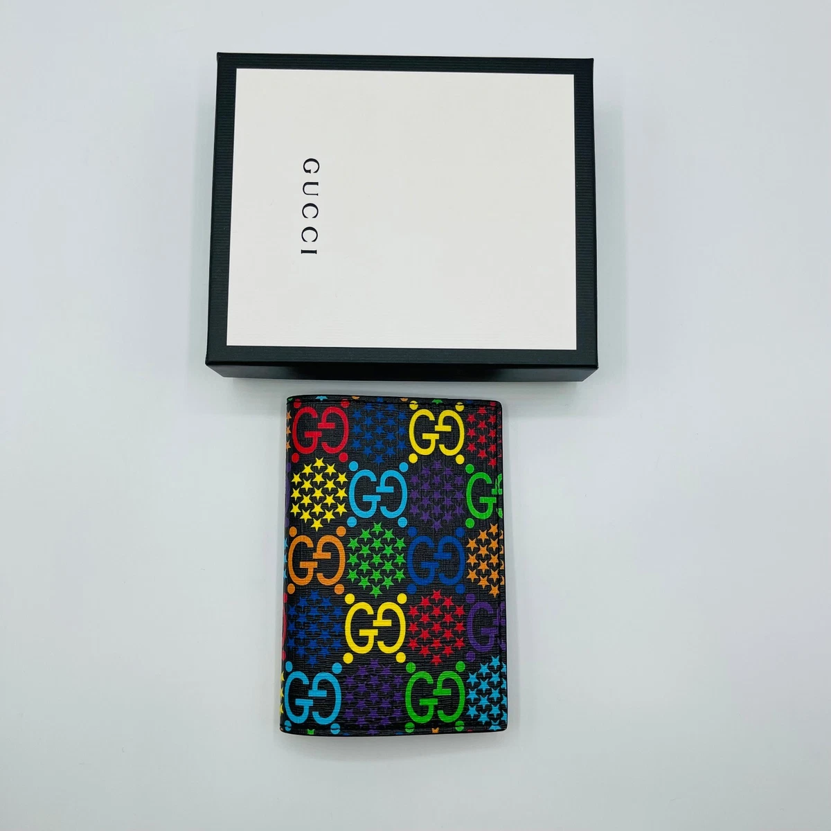 Gucci Unisex Rainbow Supreme/Leather Psychedelic Passport Holder