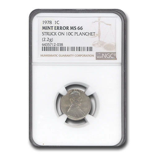 1978 Lincoln Cent MS-66 NGC (Struck 10¢ Planchet, 2.2g)