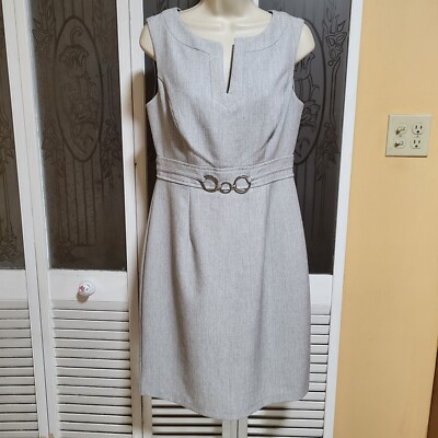Connected Apparel Ladies Beautiful Gray Silver Buckle Sheath Dress - Size 6  | eBay