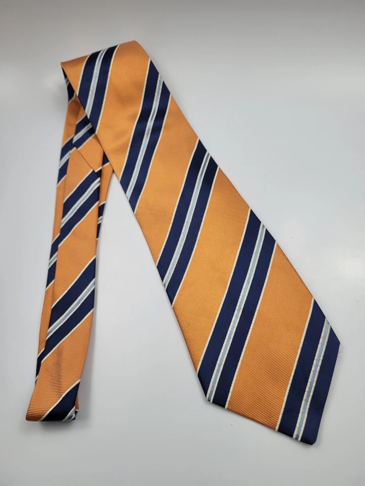 IZOD Silk Tie Orange Blue White Gray Stripes Men Necktie 57 x 4 - Image 2 of 4