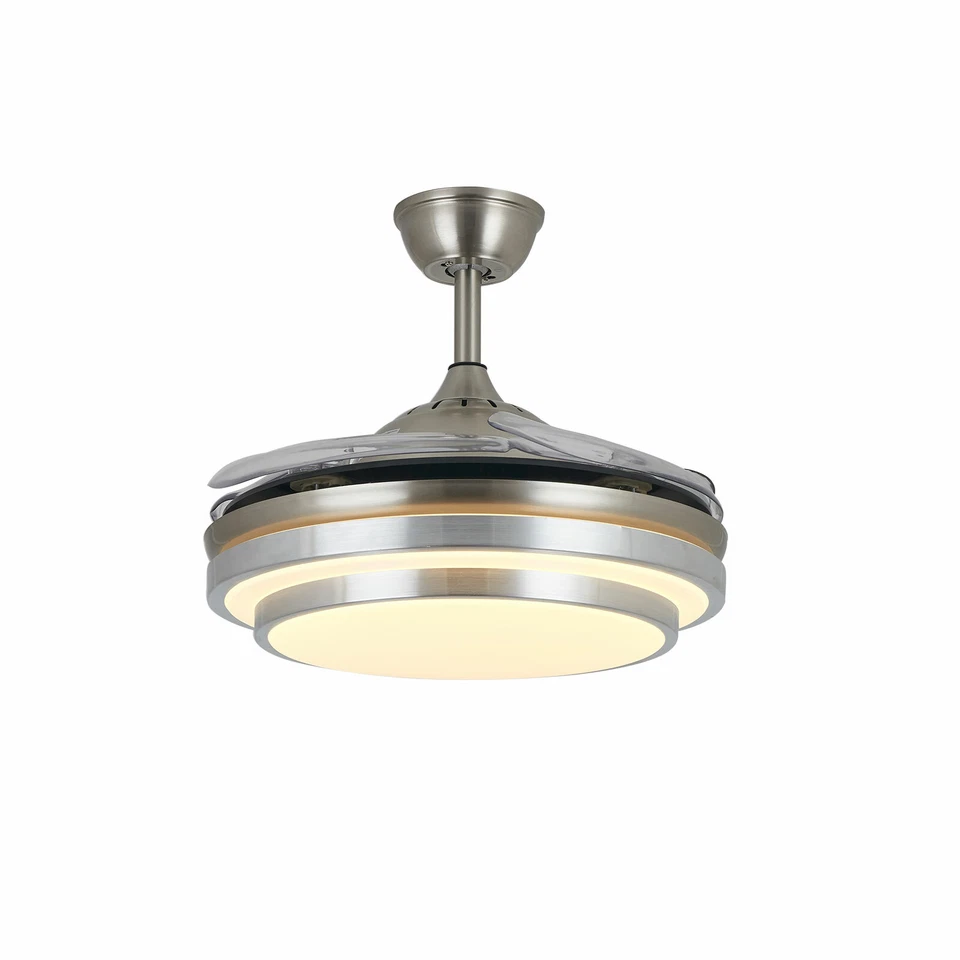 42" Retractable Ceiling Fan Lamp 3 Color LED Chandelier Light W/ Remote New - Image 4 of 4