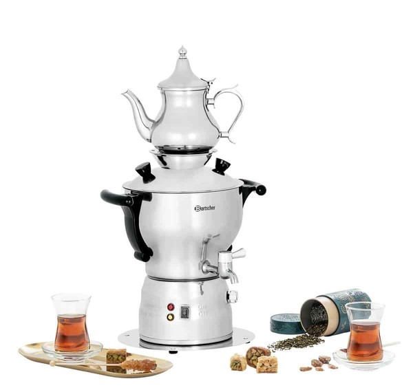 Bartscher Samowar Tee-Kocher Wasserkocher Edelstahl 3 Liter Silber Neu-image