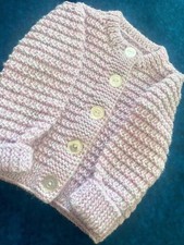 Vintage Children Girls Hand-Knit Crotchet Purple Cardigan Sweater