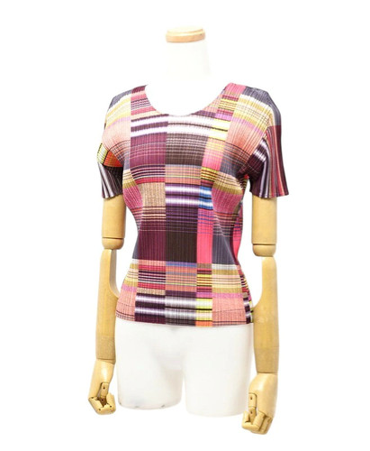 ISSEY MIYAKE cut and sew size 3 pleated check all over pattern cut and sew tops