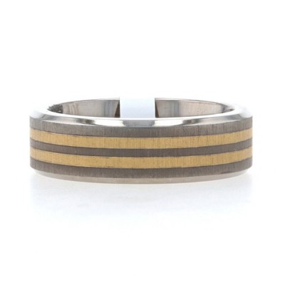 NEW Men's Wedding Band Titanium & 18k Gold Ring 11.5 Comfort Striped Mon Cheri