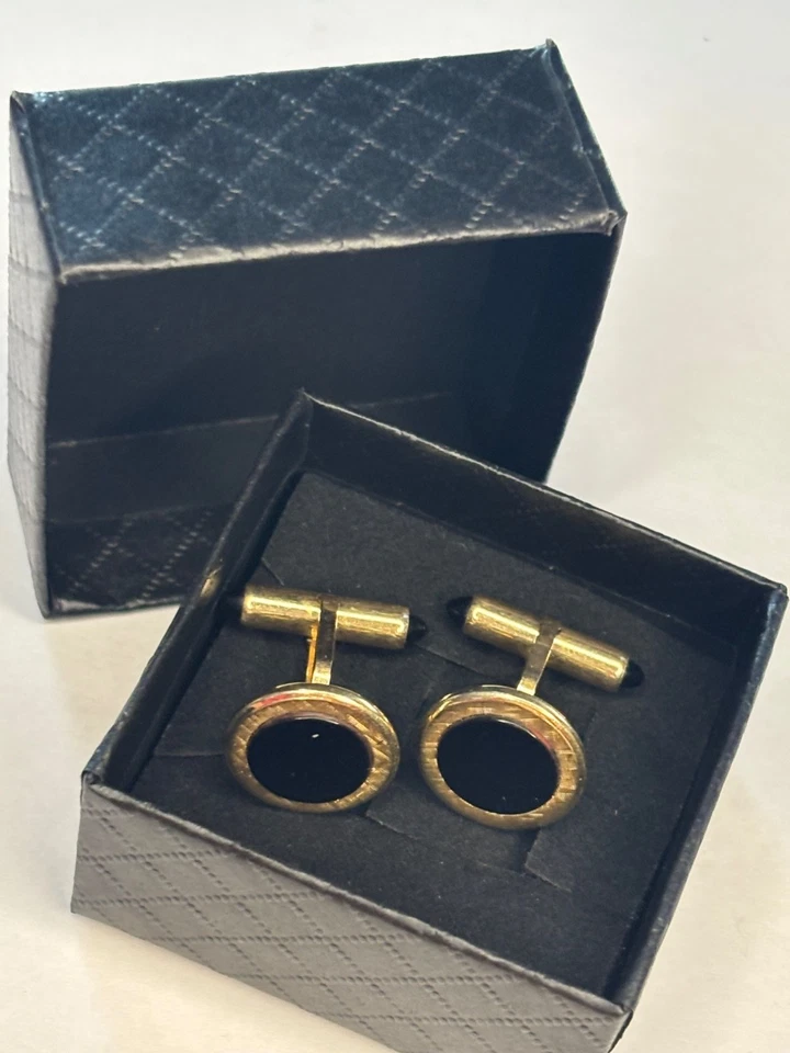 Gemelos redondos Krementz dorado y negro en caja original Foto 3 de 4