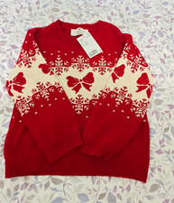 H M Red/White Christmas Fair Isle Cotton Knit Crewneck Pullover Sweater 5T